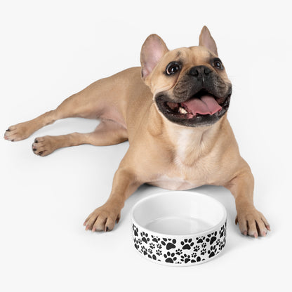 Stylish Black Paw Print Pet Bowl - Perfect for Dog and Cat Lovers