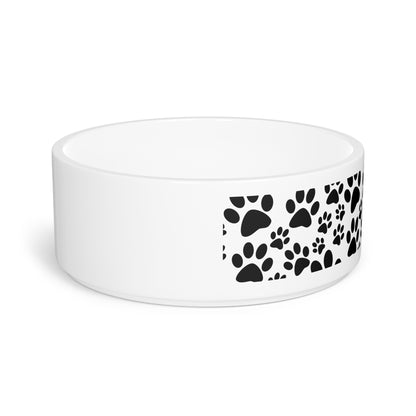 Stylish Black Paw Print Pet Bowl - Perfect for Dog and Cat Lovers