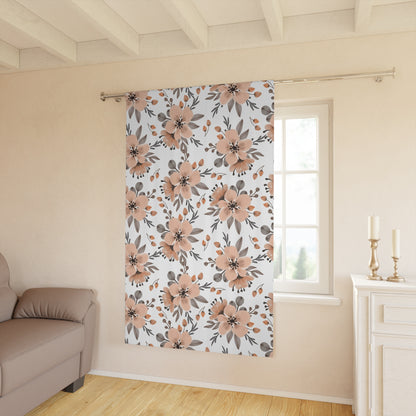 Floral Window Curtain - Elegant Beige & White Botanical Design