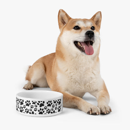Stylish Black Paw Print Pet Bowl - Perfect for Dog and Cat Lovers
