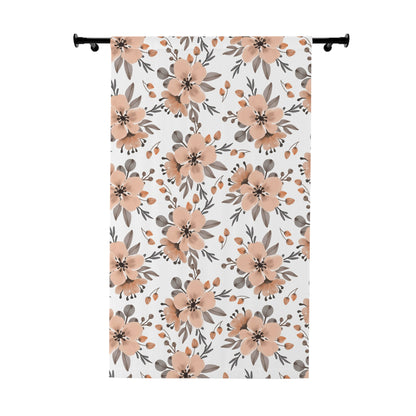Floral Window Curtain - Elegant Beige & White Botanical Design