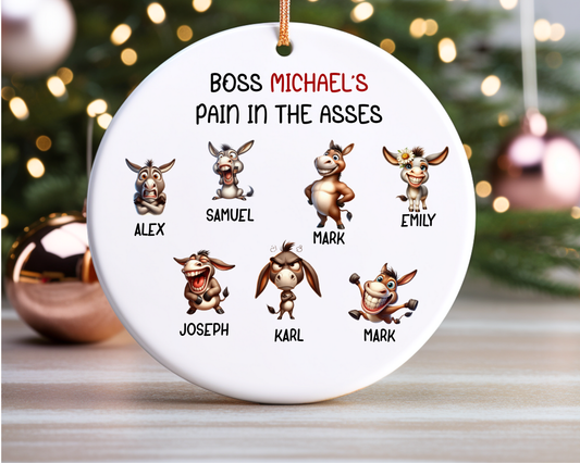Funny Boss Ornament, Personalized Office Gift, Christmas Ornament for Coworkers, Team Gift Idea, Secret Santa Gift for Boss, Ceramic Ornament