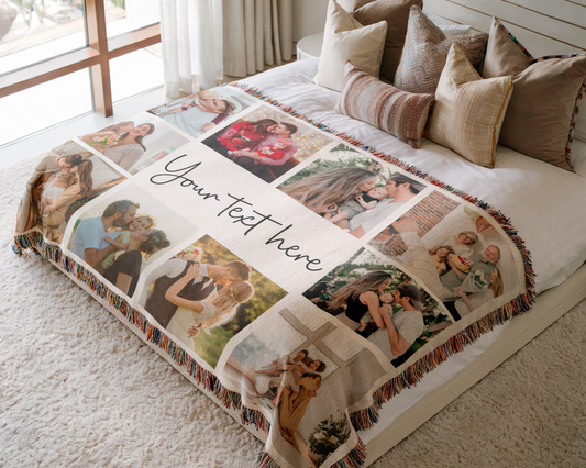 Personalized Photo Collage Blanket – Custom Woven Blanket, Family Picture Blanket, Couple Gift, Wedding or Anniversary Gift, Custom Text Blanket