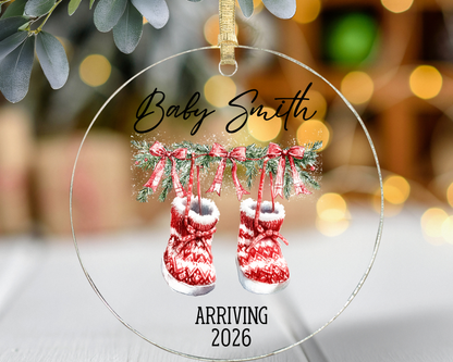 Personalized Baby Announcement Ornament – Christmas Pregnancy Reveal 2026, Baby’s First Christmas Gift, Coming Soon Ornament