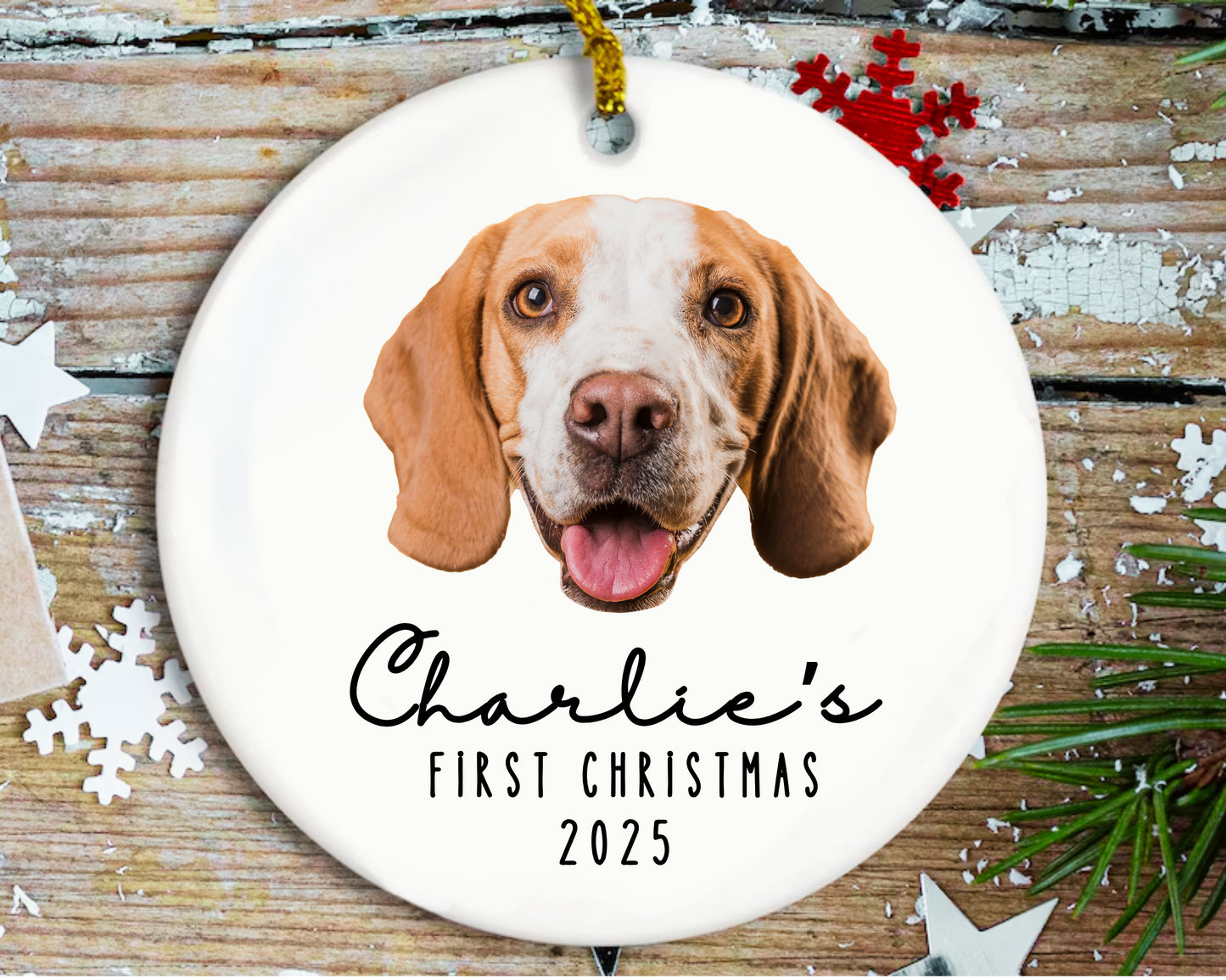Personalized Dog Christmas Ornament 2025 – Ceramic Pet Ornament, Pet’s First Christmas Keepsake, Custom Photo Ornament, Dog Lover Gift