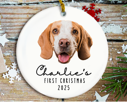 Personalized Dog Christmas Ornament 2025 – Ceramic Pet Ornament, Pet’s First Christmas Keepsake, Custom Photo Ornament, Dog Lover Gift