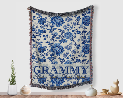 Personalized Grandma Blanket – Custom Woven Blanket with Grandkids Names, Floral Throw Blanket, Gift for Grammy, Mother’s Day Gift, Christmas Gift for Grandma