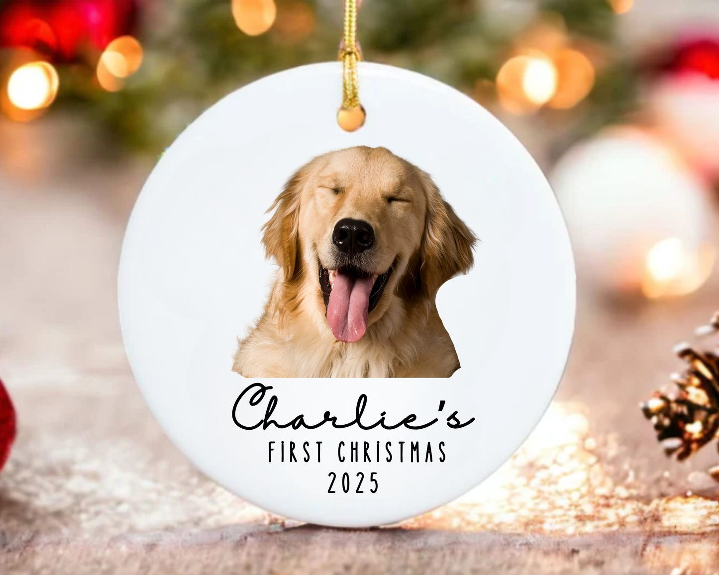 Personalized Dog Christmas Ornament 2025 – Ceramic Pet Ornament, Pet’s First Christmas Keepsake, Custom Photo Ornament, Dog Lover Gift