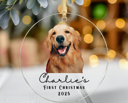 Personalized Pet Christmas Ornament - Dog Photo Ornament, Pet’s First Christmas 2025, Custom Pet Keepsake Gift for Dog Lovers