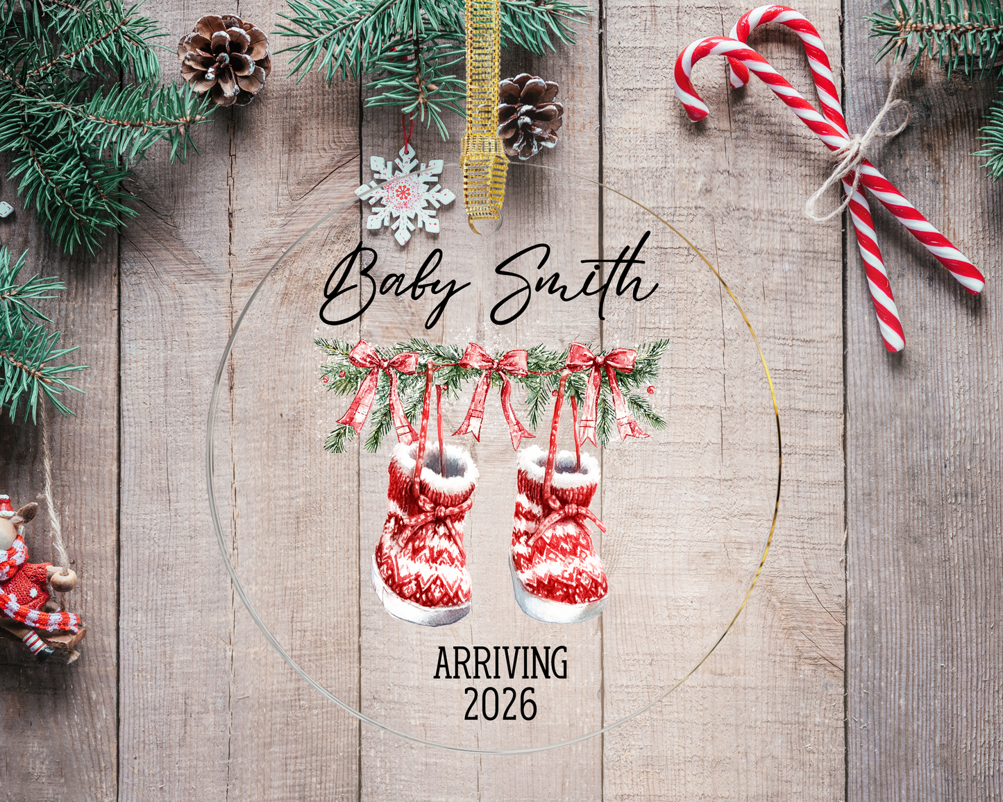 Personalized Baby Announcement Ornament – Christmas Pregnancy Reveal 2026, Baby’s First Christmas Gift, Coming Soon Ornament