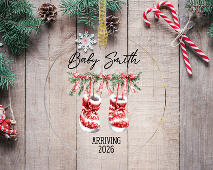 Personalized Baby Announcement Ornament – Christmas Pregnancy Reveal 2026, Baby’s First Christmas Gift, Coming Soon Ornament