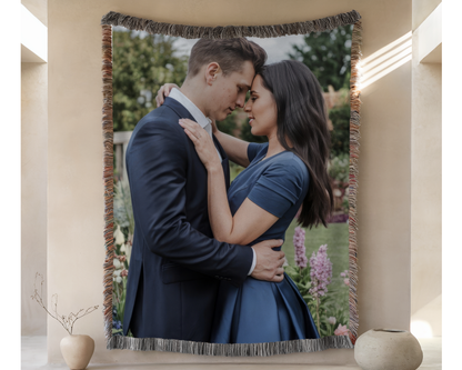 Personalized Couple Blanket – Custom Photo Blanket, Wedding Gift for Couple, Anniversary Gift, Valentine’s Day Gift, Woven Blanket with Names and Date