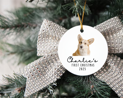 Personalized Dog Christmas Ornament 2025 – Ceramic Pet Ornament, Pet’s First Christmas Keepsake, Custom Photo Ornament, Dog Lover Gift