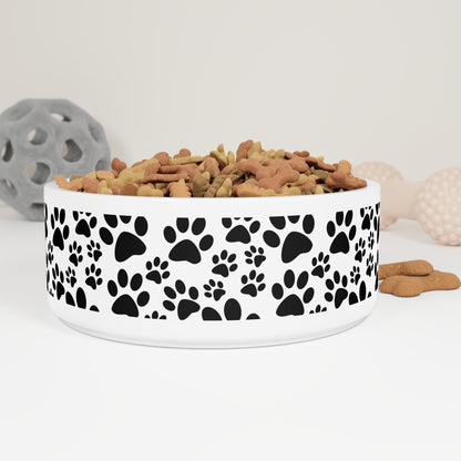 Stylish Black Paw Print Pet Bowl - Perfect for Dog and Cat Lovers