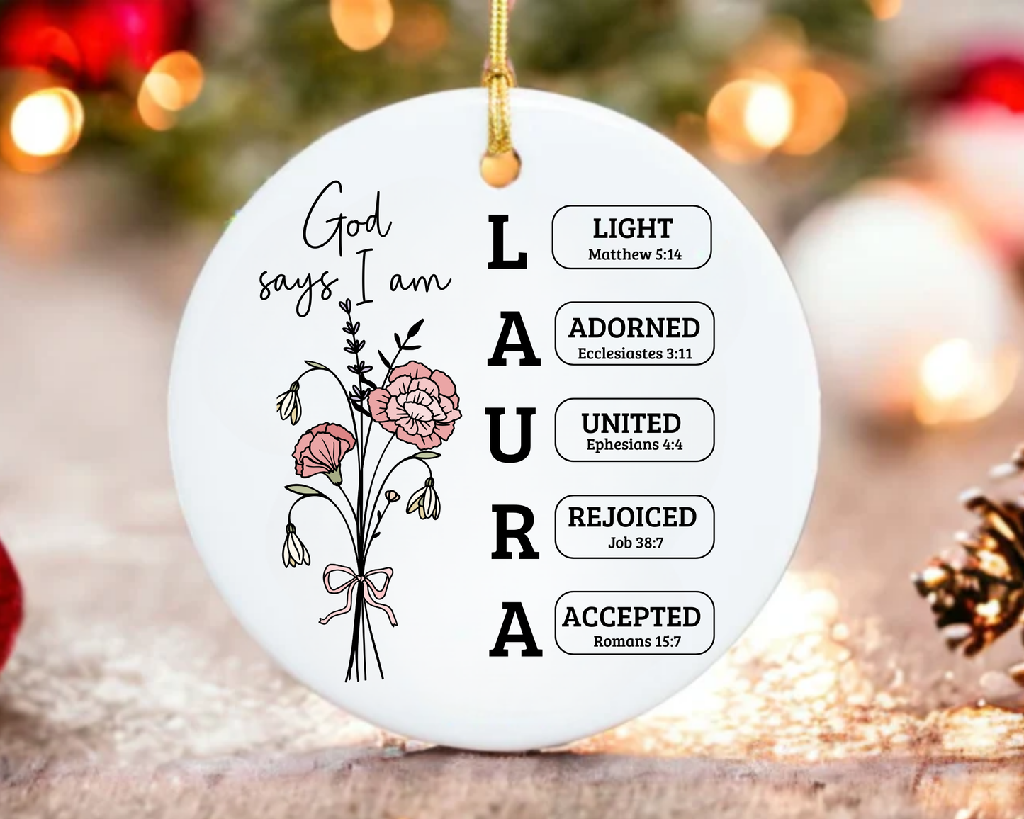 Christian Ornament, God Says I Am Personalized Ornament, Bible Verse Ornament, Faith Gift, Christian Christmas Ornament, Religious Gift for Women, Ceramic Ornament