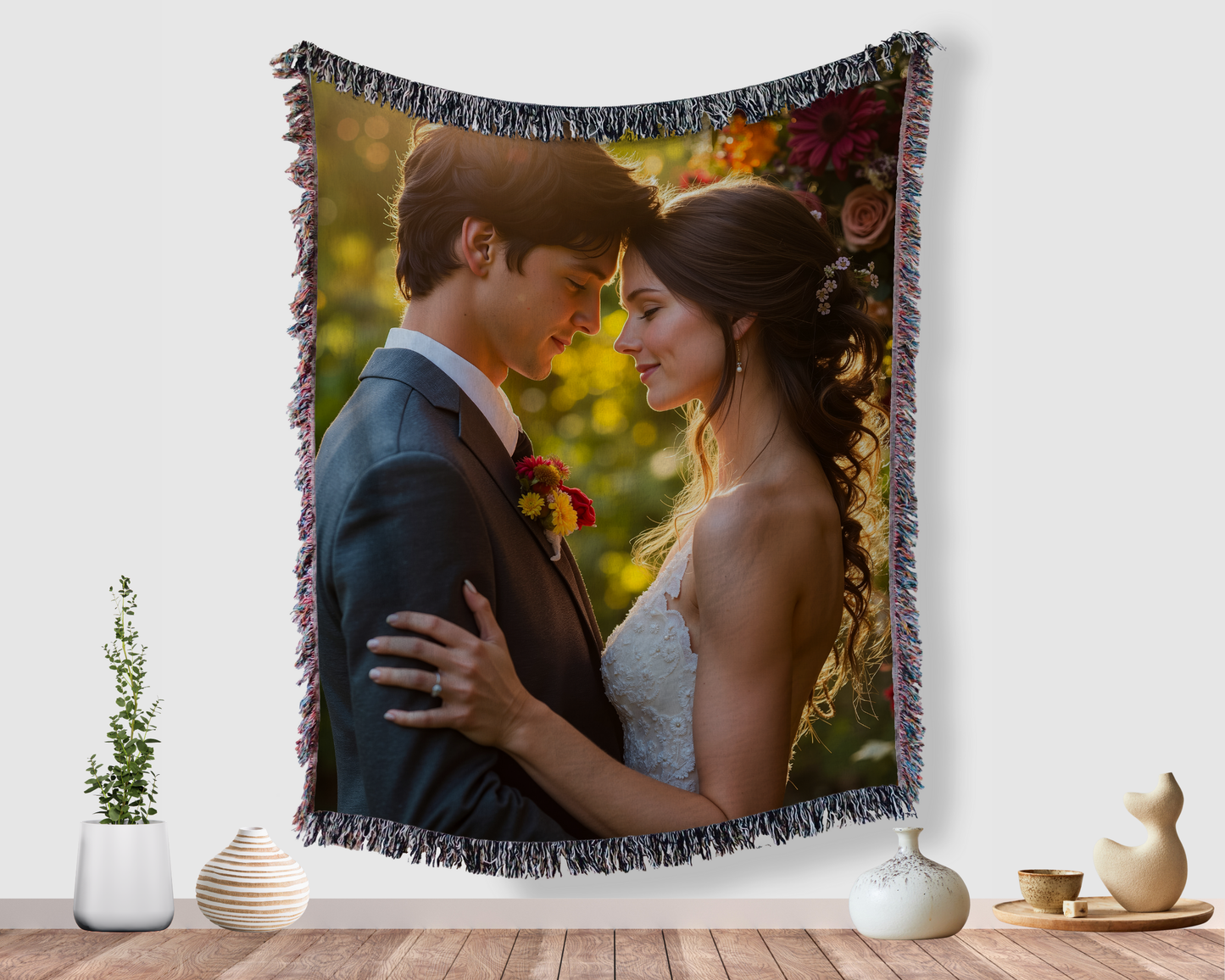 Personalized Couple Blanket – Custom Photo Blanket, Wedding Gift for Couple, Anniversary Gift, Valentine’s Day Gift, Woven Blanket with Names and Date