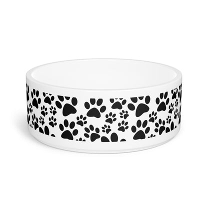 Stylish Black Paw Print Pet Bowl - Perfect for Dog and Cat Lovers