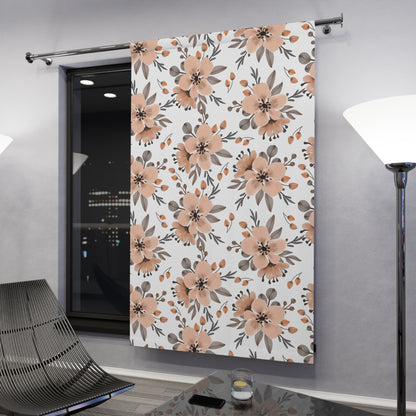 Floral Window Curtain - Elegant Beige & White Botanical Design