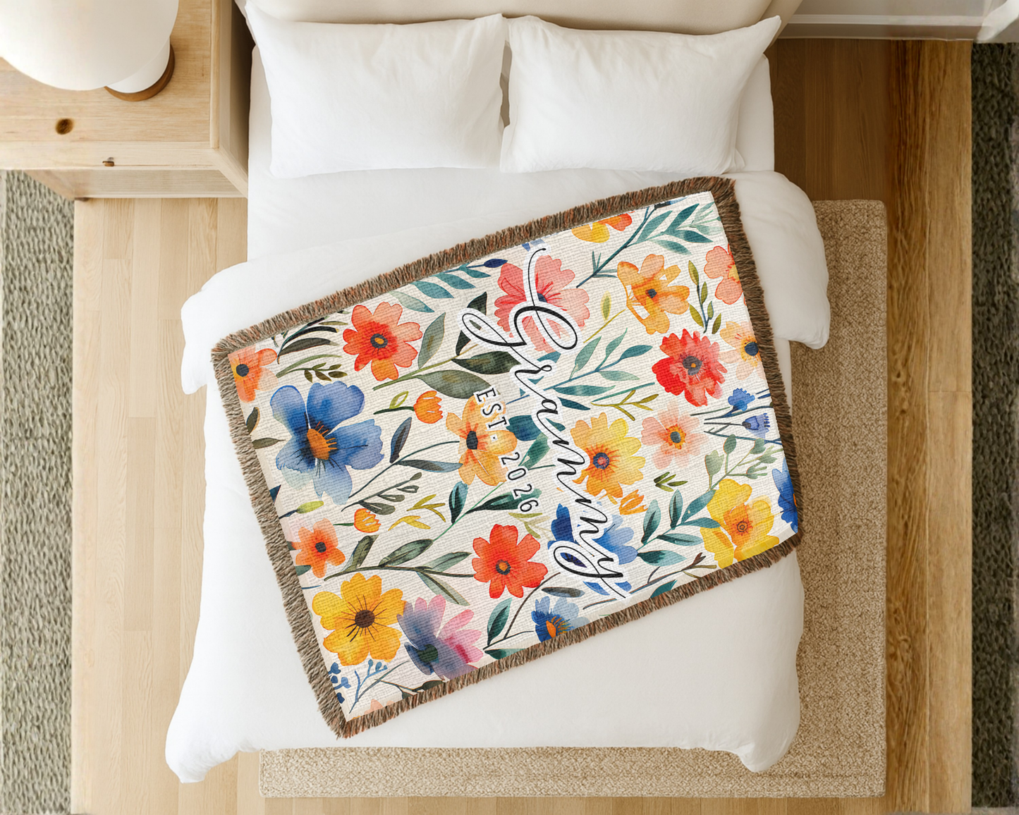 Personalized Grandma Blanket – Floral Woven Blanket, Custom Grammy Blanket Est. Year, New Grandma Gift, Mother’s Day Gift, Christmas Gift for Grandma