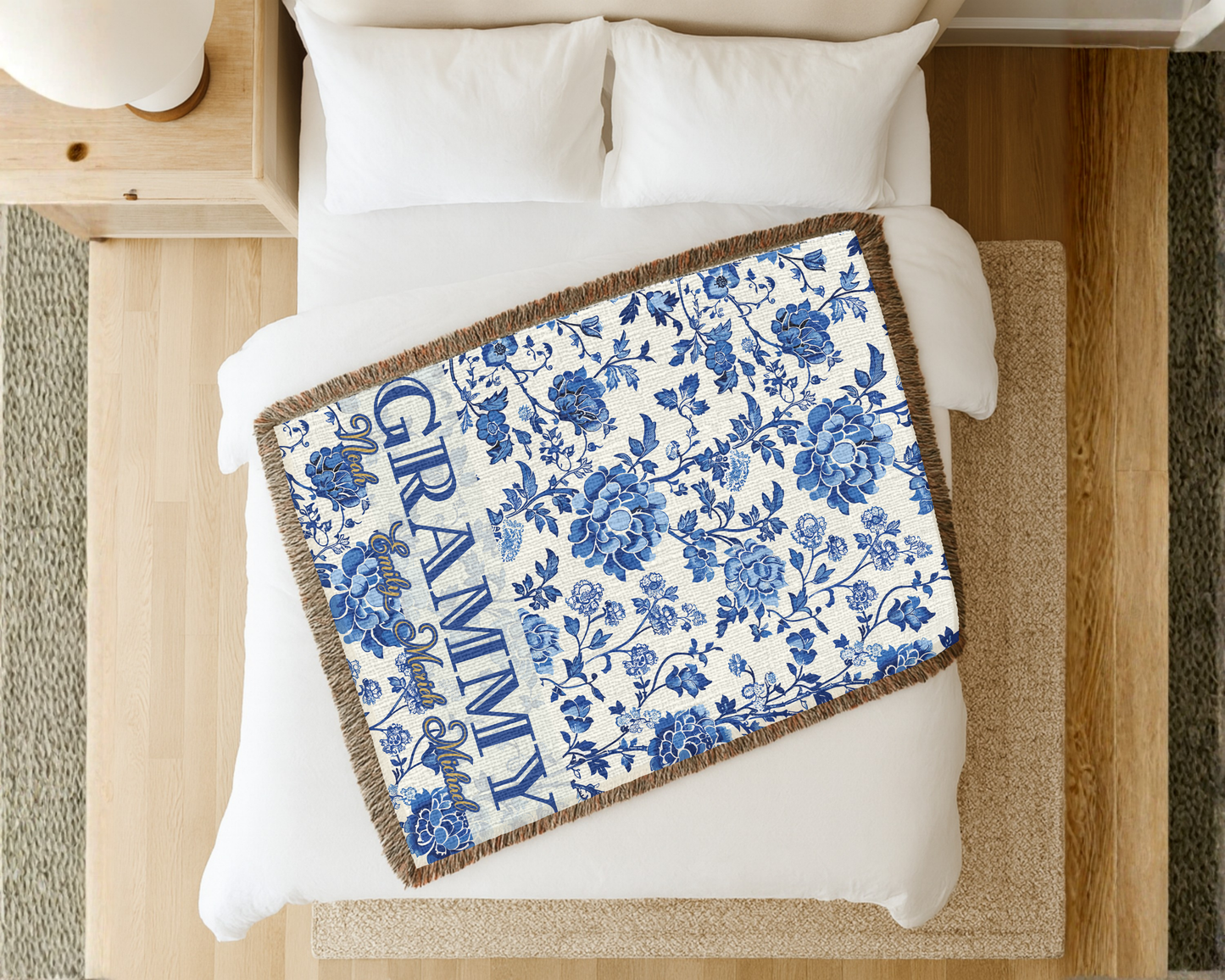 Personalized Grandma Blanket – Custom Woven Blanket with Grandkids Names, Floral Throw Blanket, Gift for Grammy, Mother’s Day Gift, Christmas Gift for Grandma