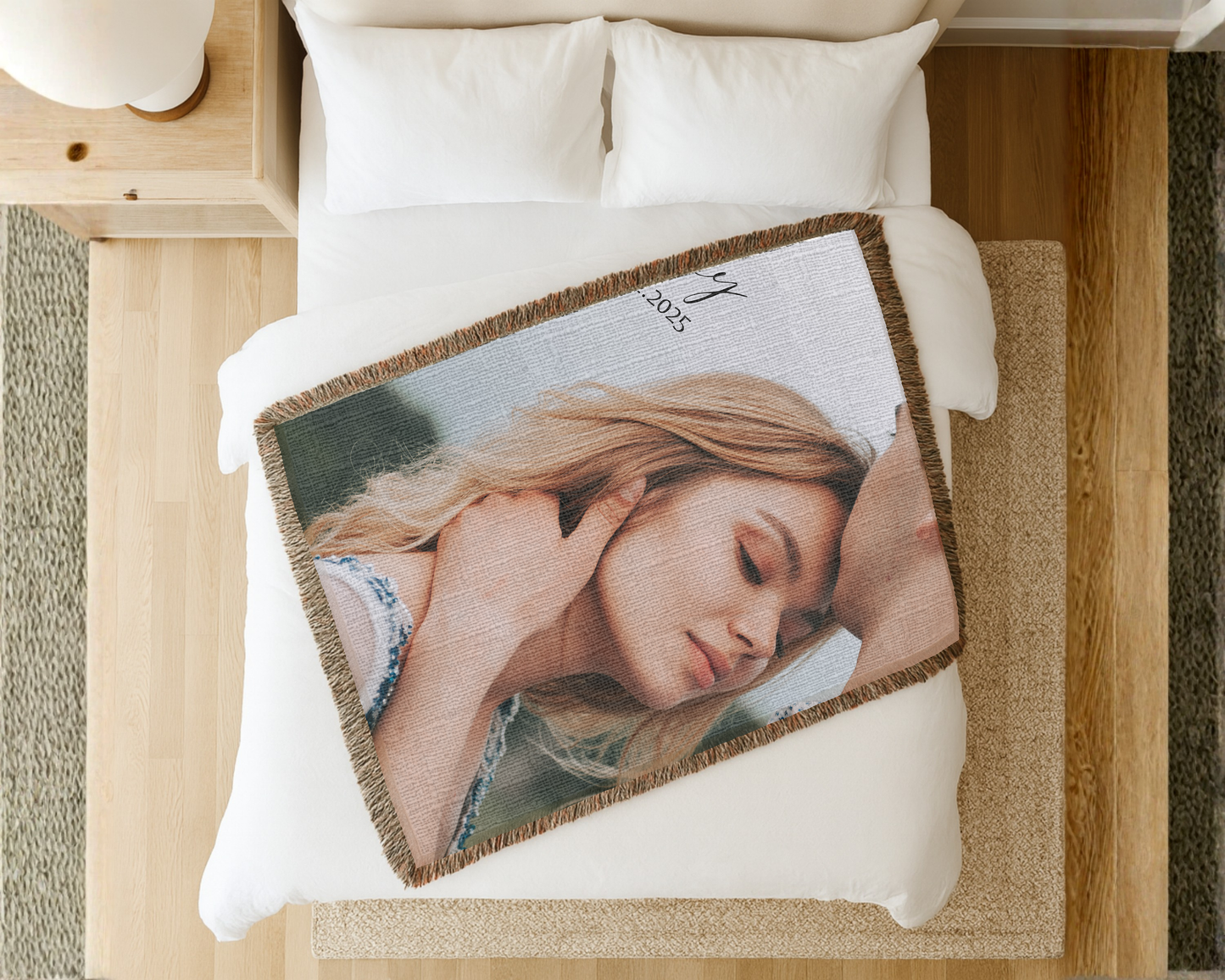 Personalized Couple Blanket – Custom Photo Blanket, Wedding Gift for Couple, Anniversary Gift, Valentine’s Day Gift, Woven Blanket with Names and Date
