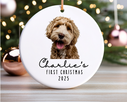 Personalized Dog Christmas Ornament 2025 – Ceramic Pet Ornament, Pet’s First Christmas Keepsake, Custom Photo Ornament, Dog Lover Gift